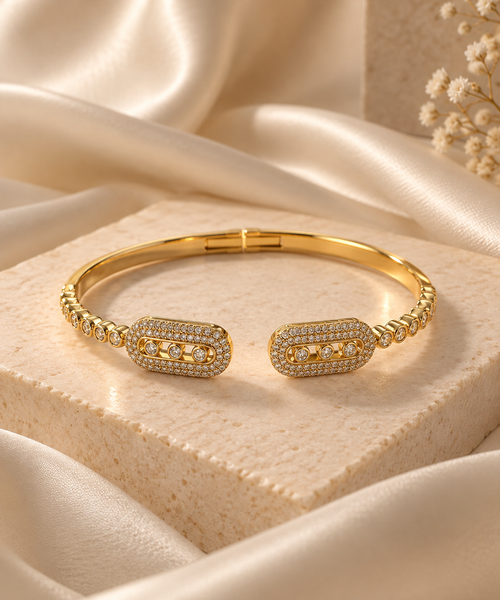 Regal Trio CZ Cuff Bracelet - 18kt Gold Vermeil