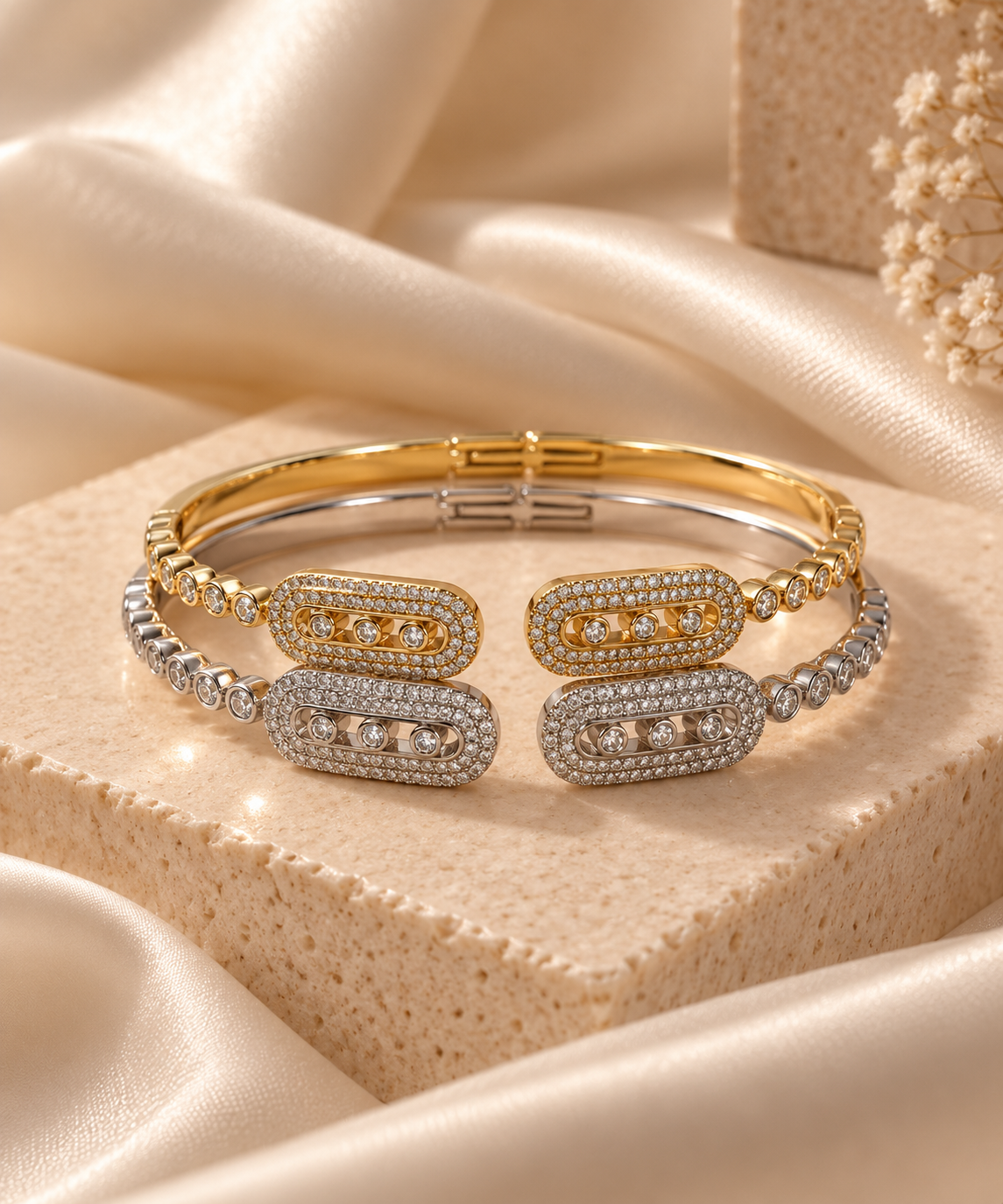 Regal Trio CZ Cuff Bracelet - 18kt Gold Vermeil