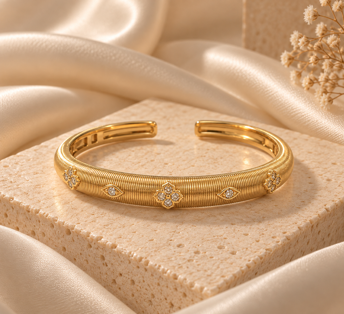 Rani Heritage Motif CZ Cuff - 18kt Gold Vermeil