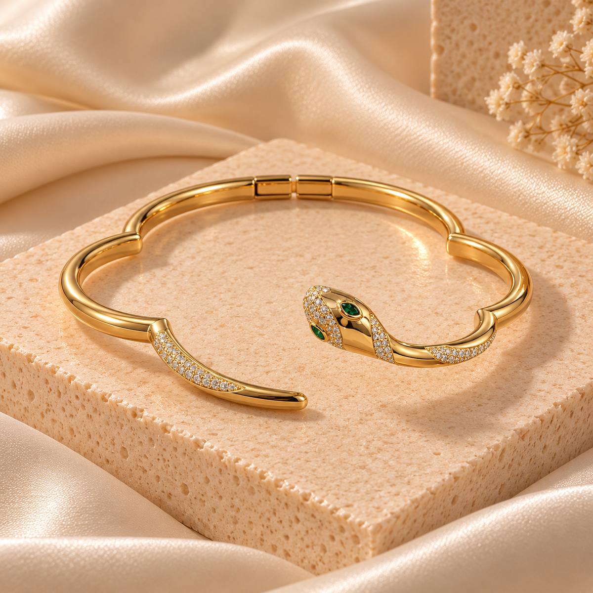 Foldable Serpentine Royale CZ & Green Stone Bracelet - Gold vermeil