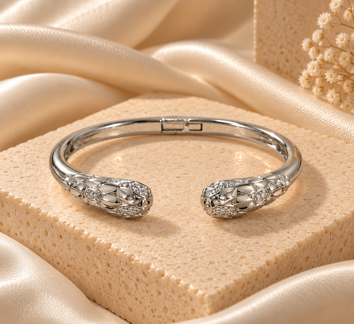 Regal Heritage CZ Rhodium Cuff Bracelet - in 2 colors