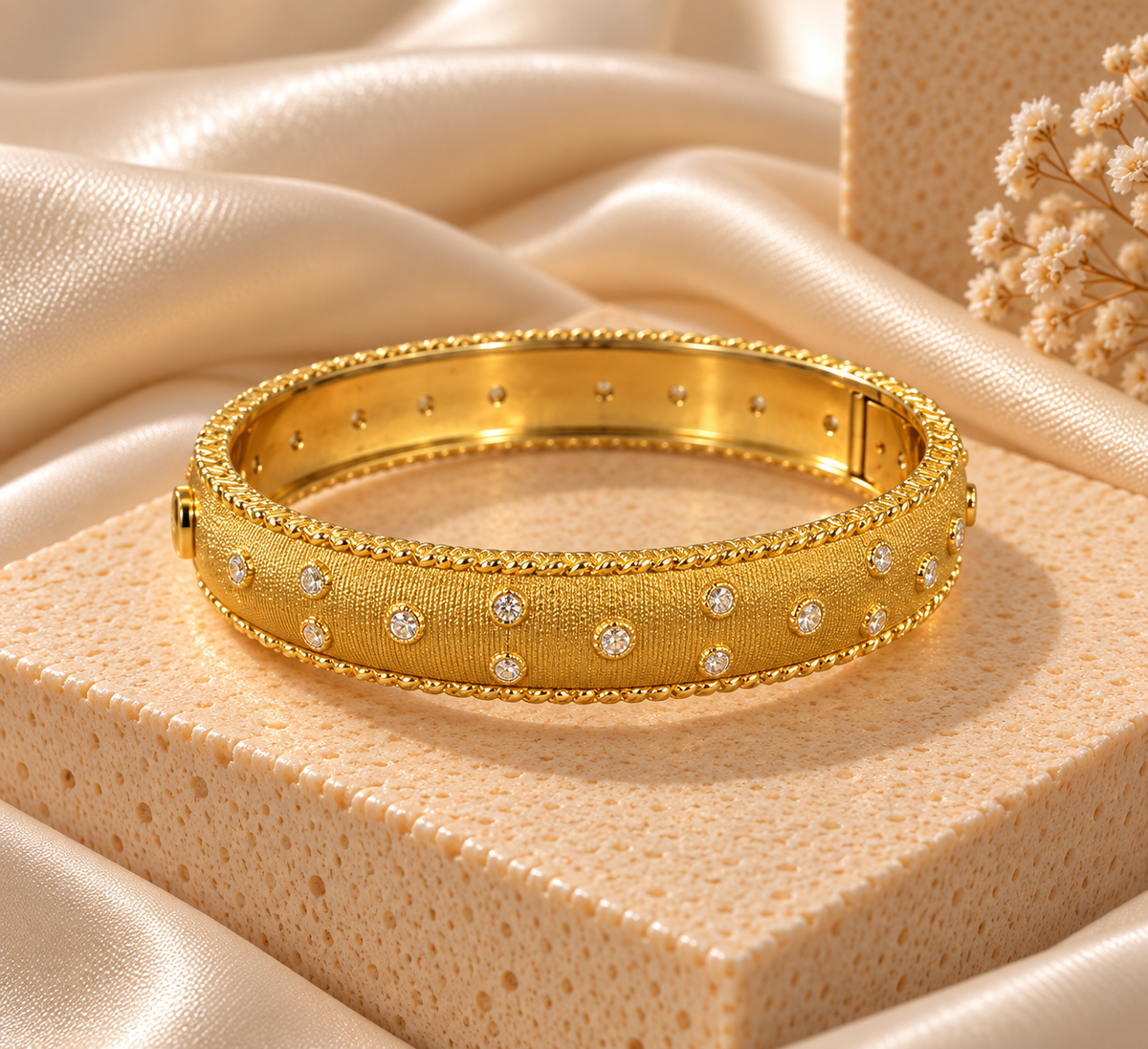 Gold Vermeil Beaded CZ Statement Bracelet