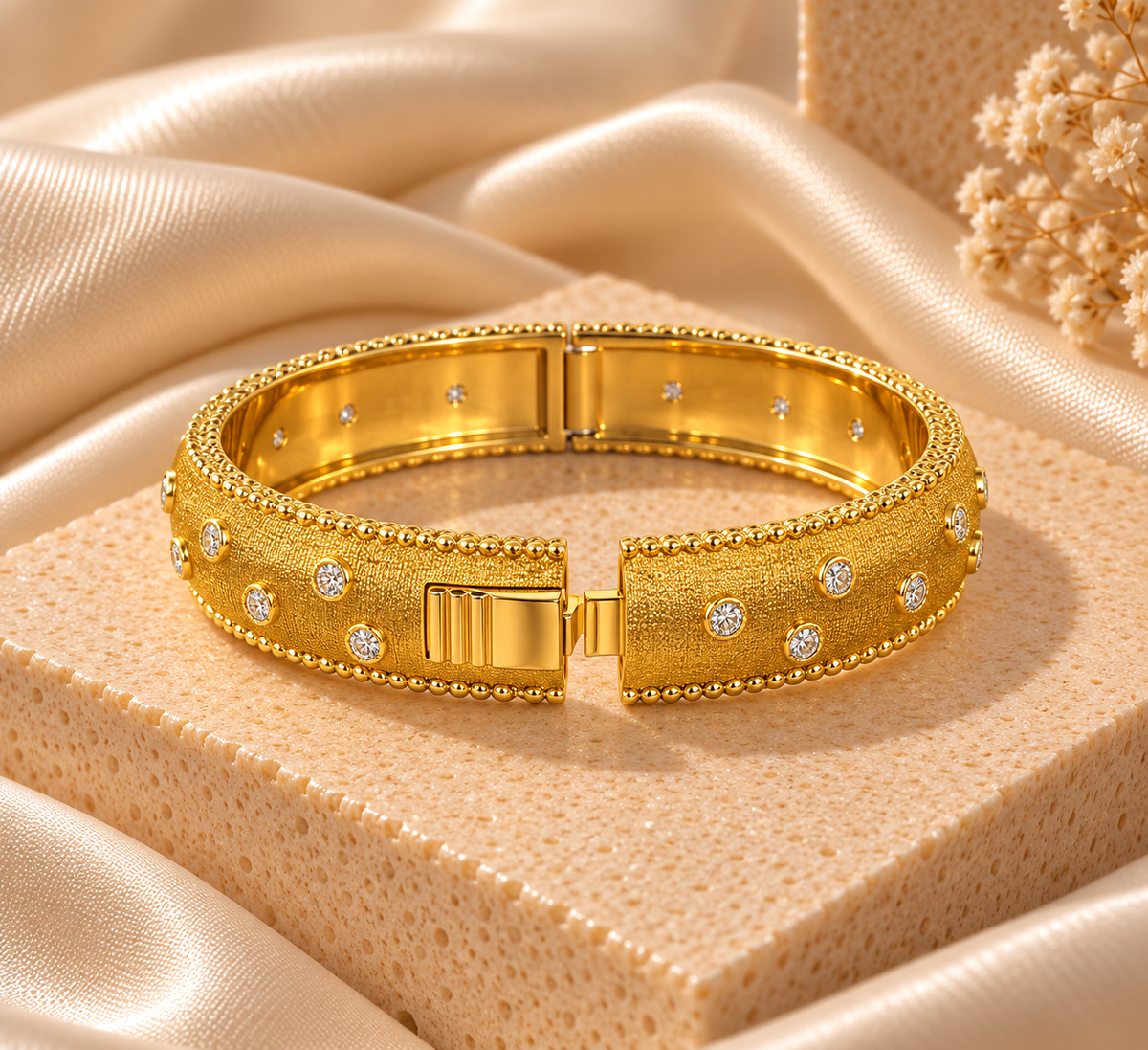 Gold Vermeil Beaded CZ Statement Bracelet