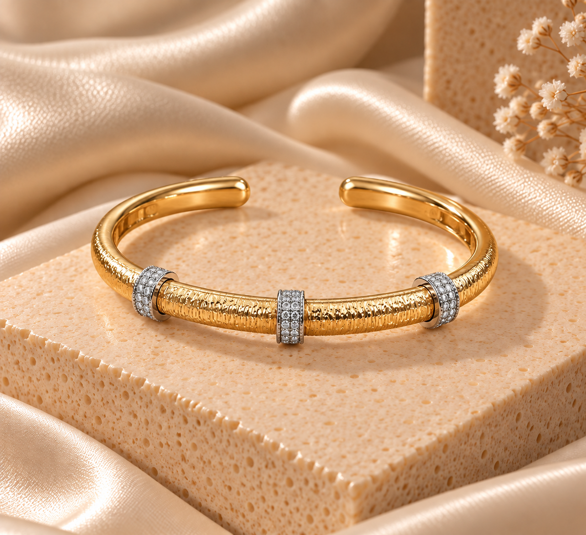 Imperial Textured Cuff - 18kt Rhodium & Gold Vermeil
