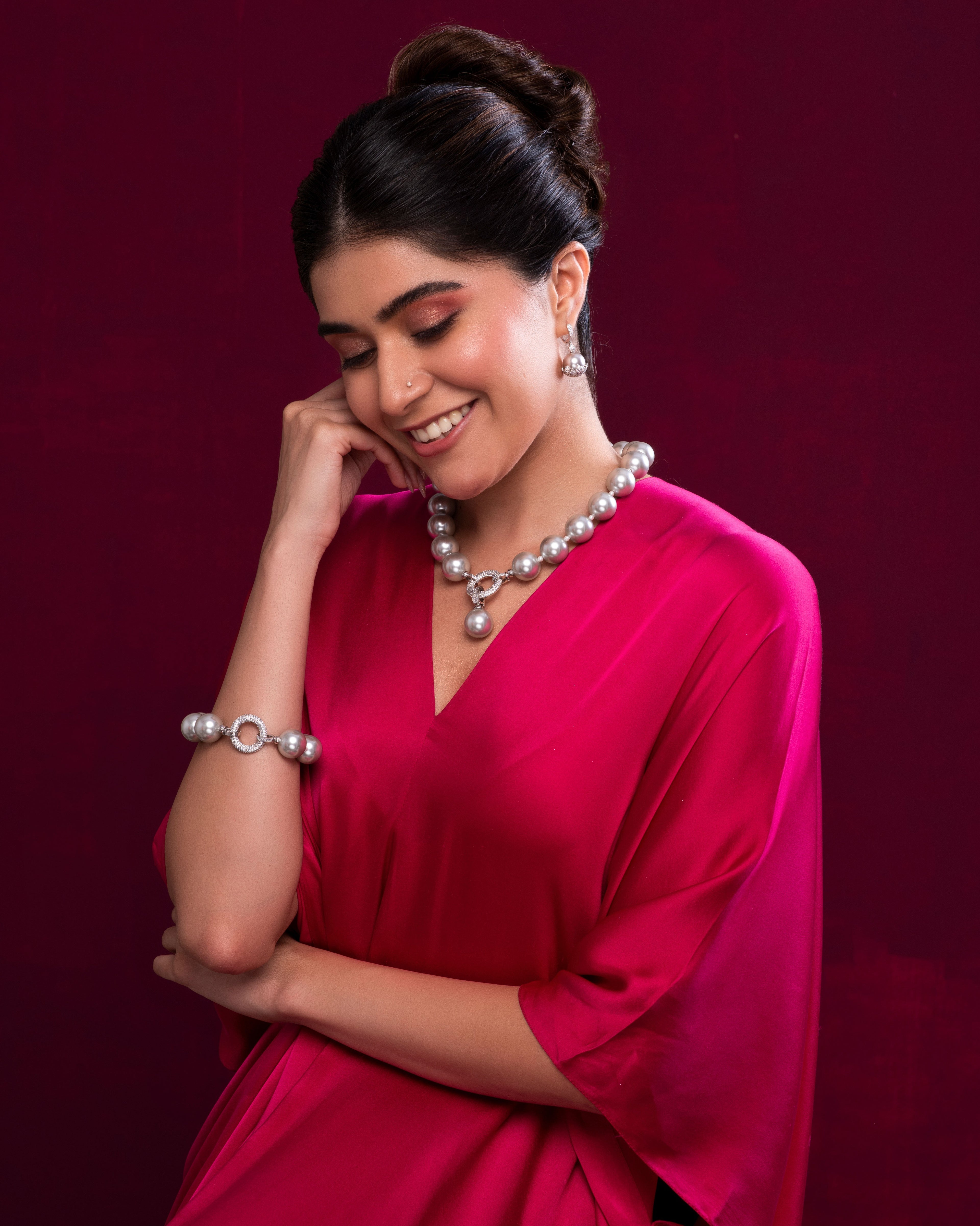 Imperial Drop Pearl Earrings : Grey Finish