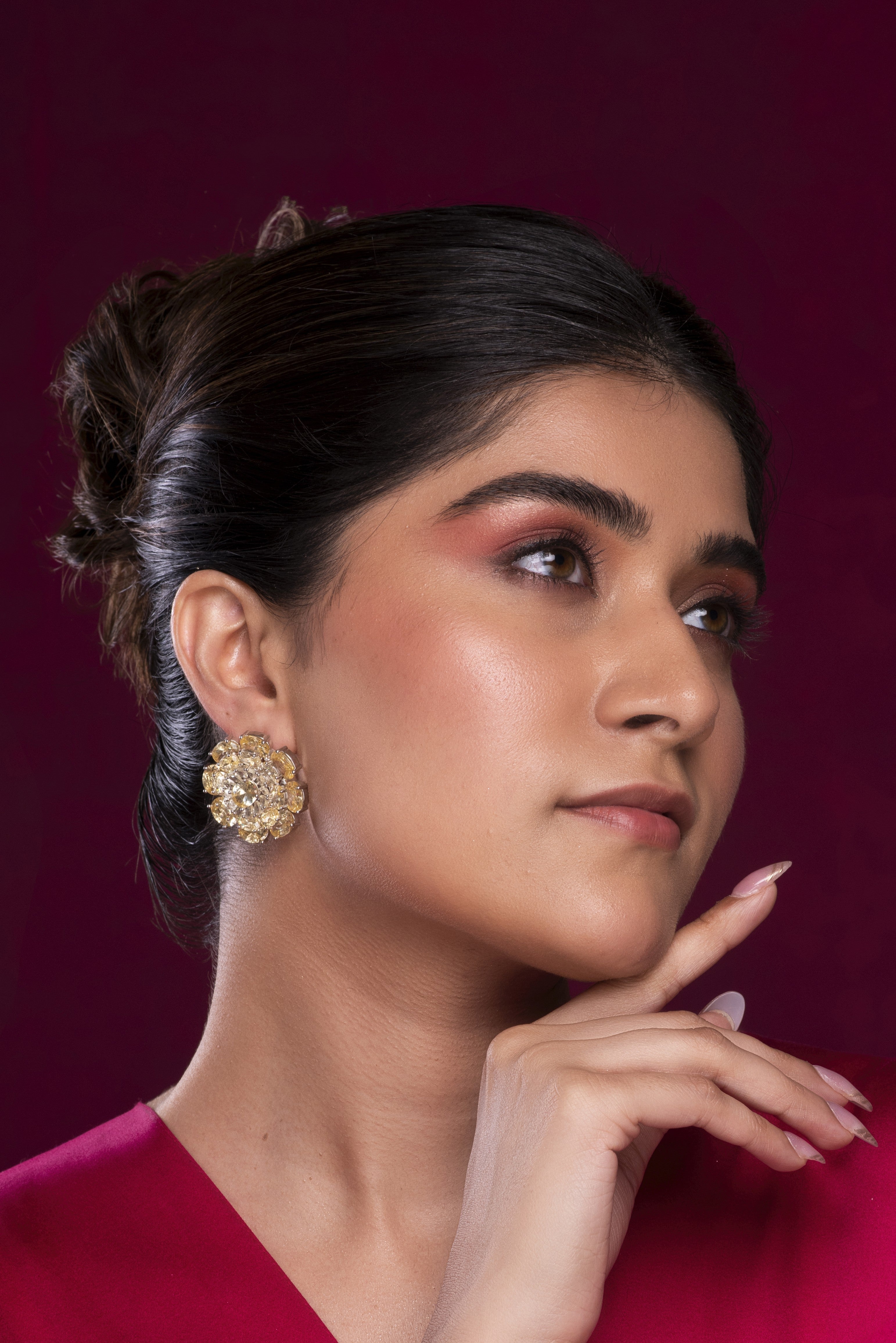 Rani Rosette Studs : 18k Rhodium Plated with CZ