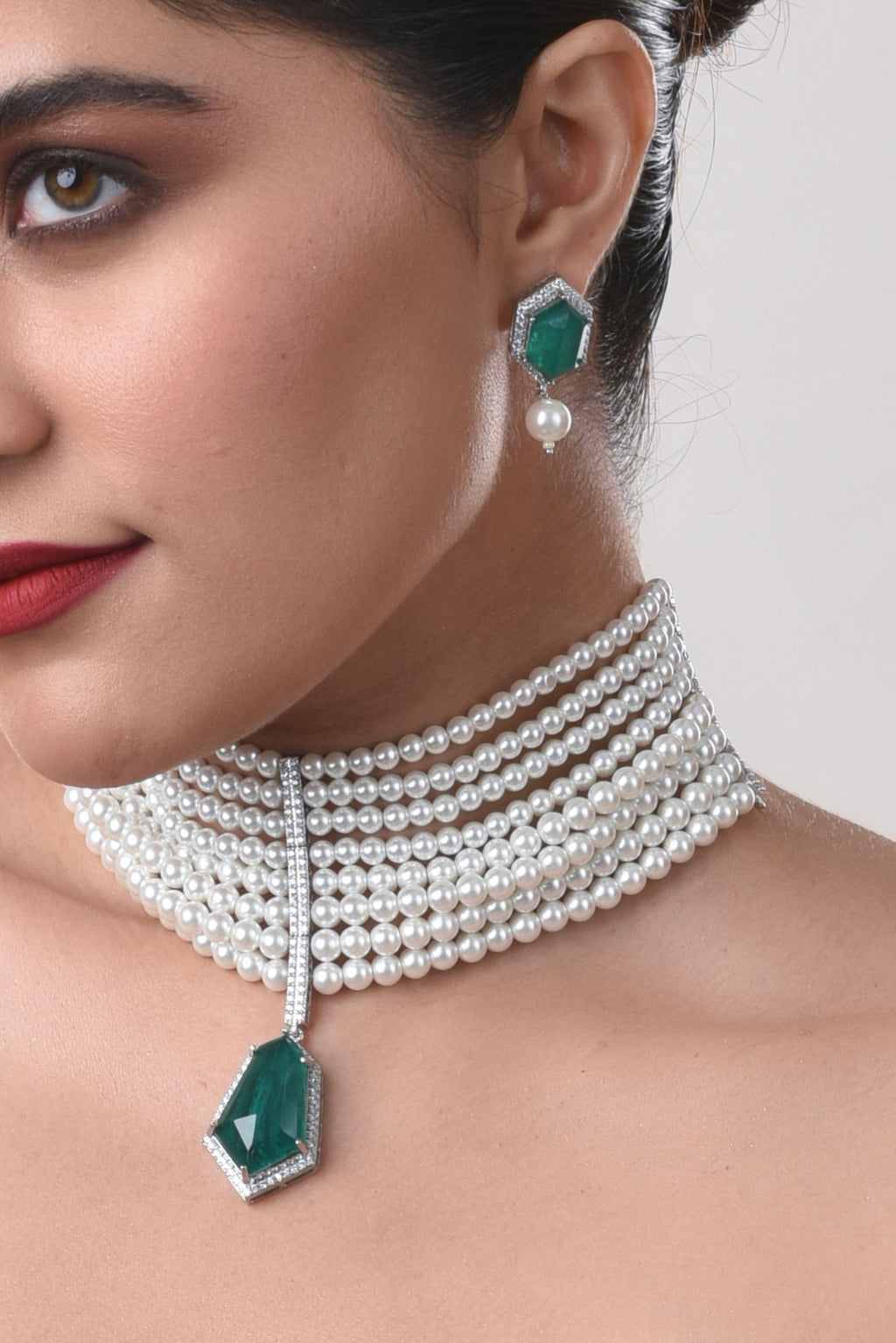 Royal Emerald Pearl Duo Set