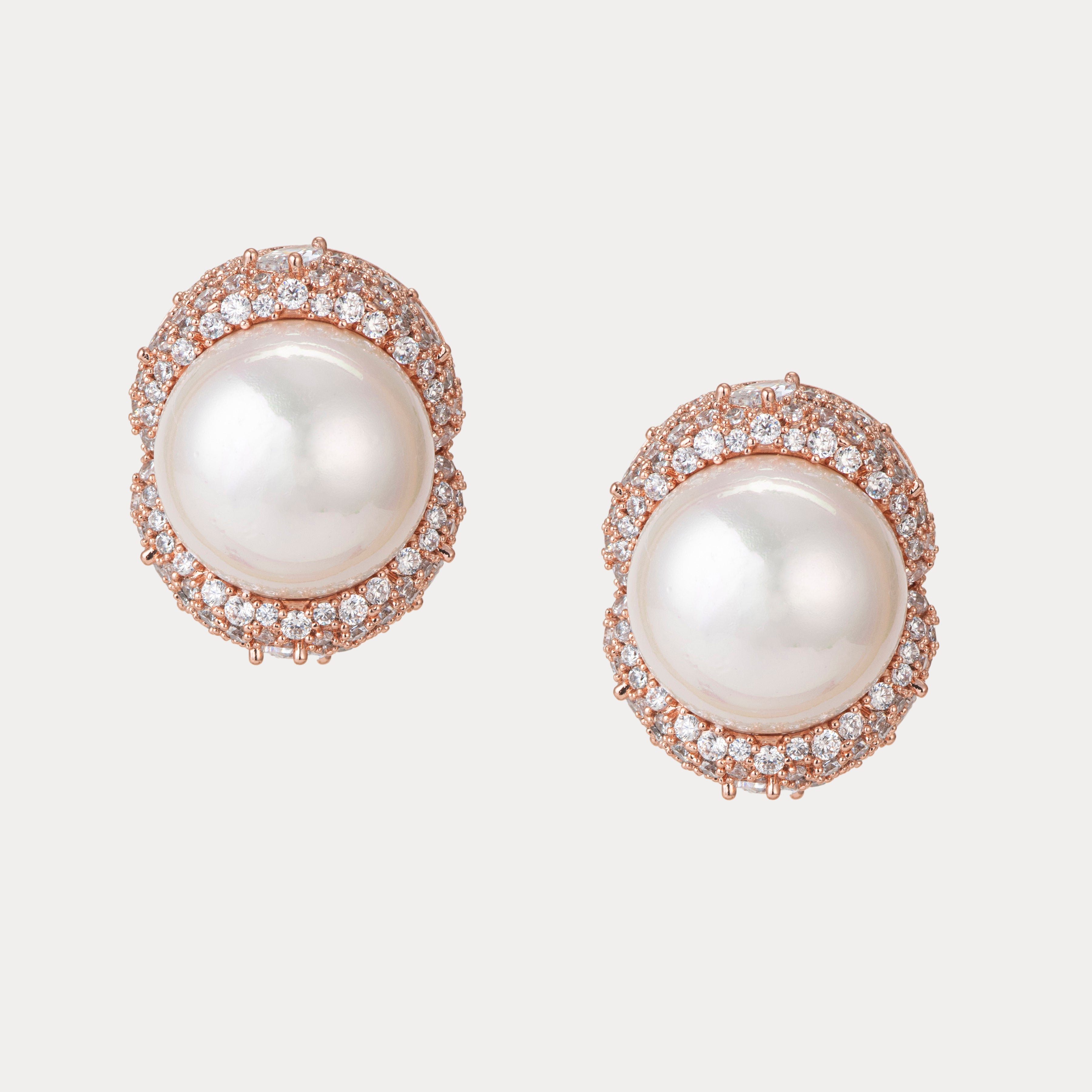 Big Pearl Empress Studs with Intricate CZ Crystal Handwork