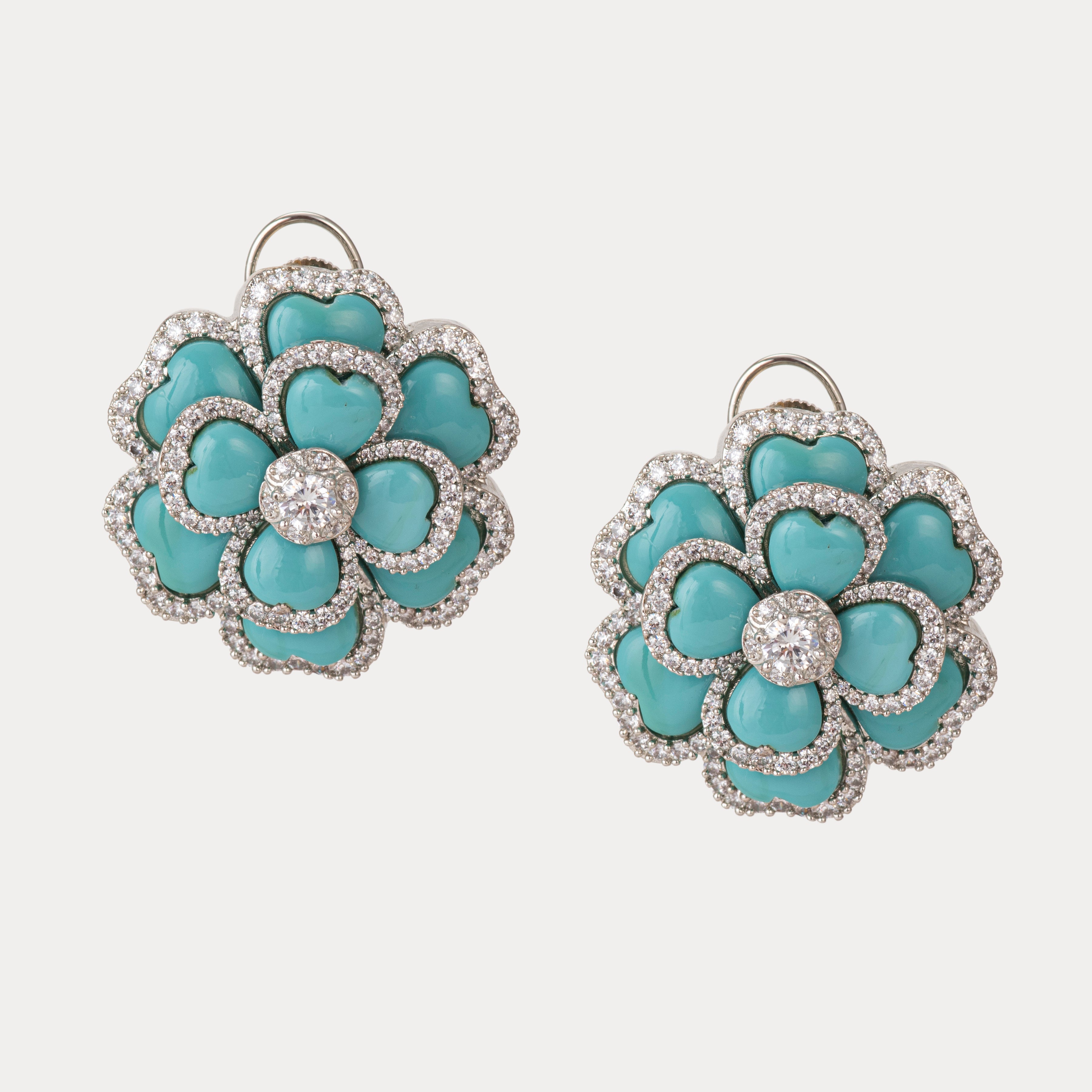 Rani Meher Studs : Turquoise Rhodium Edition