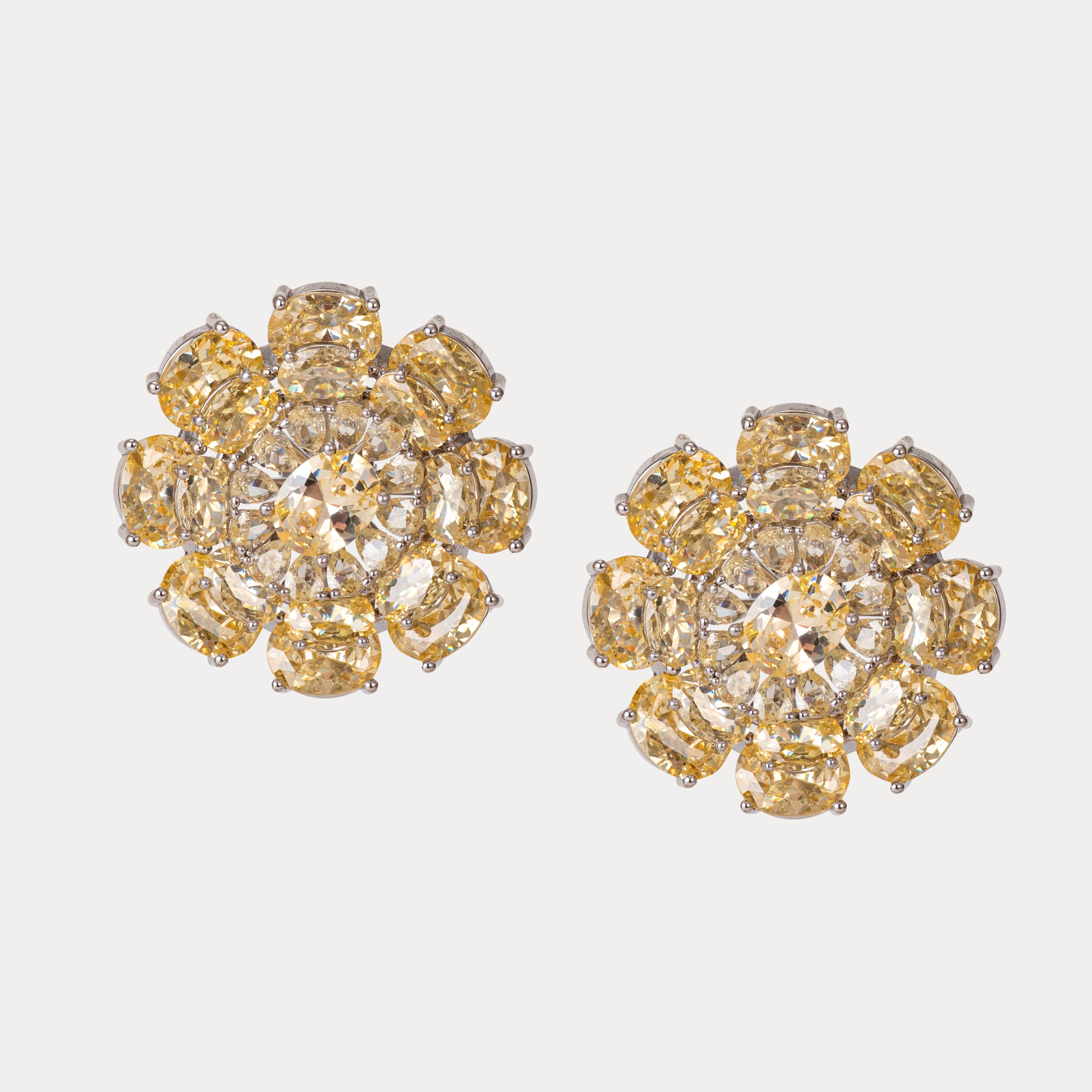 Rani Rosette Studs : 18k Rhodium Plated with CZ