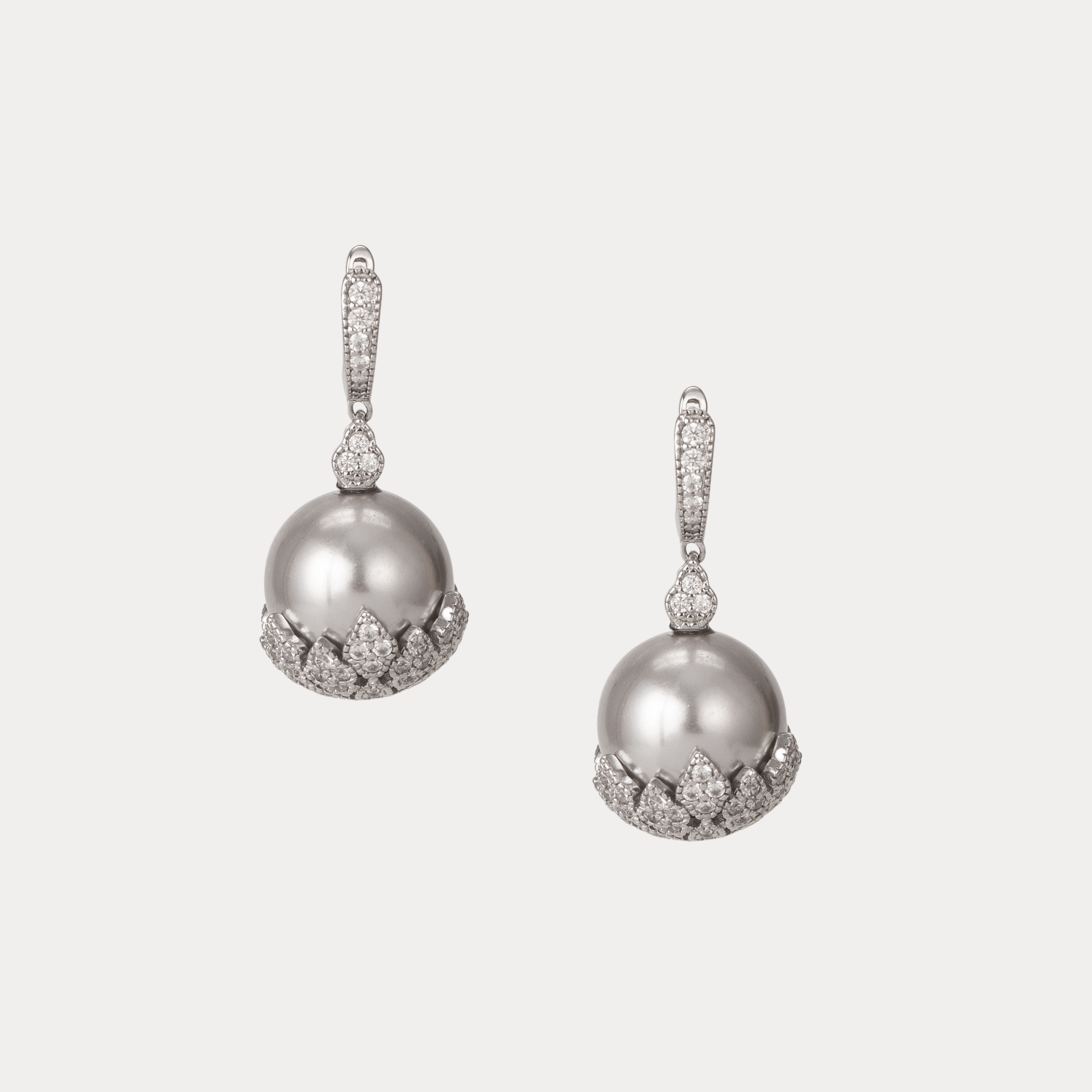 Imperial Drop Pearl Earrings : Grey Finish