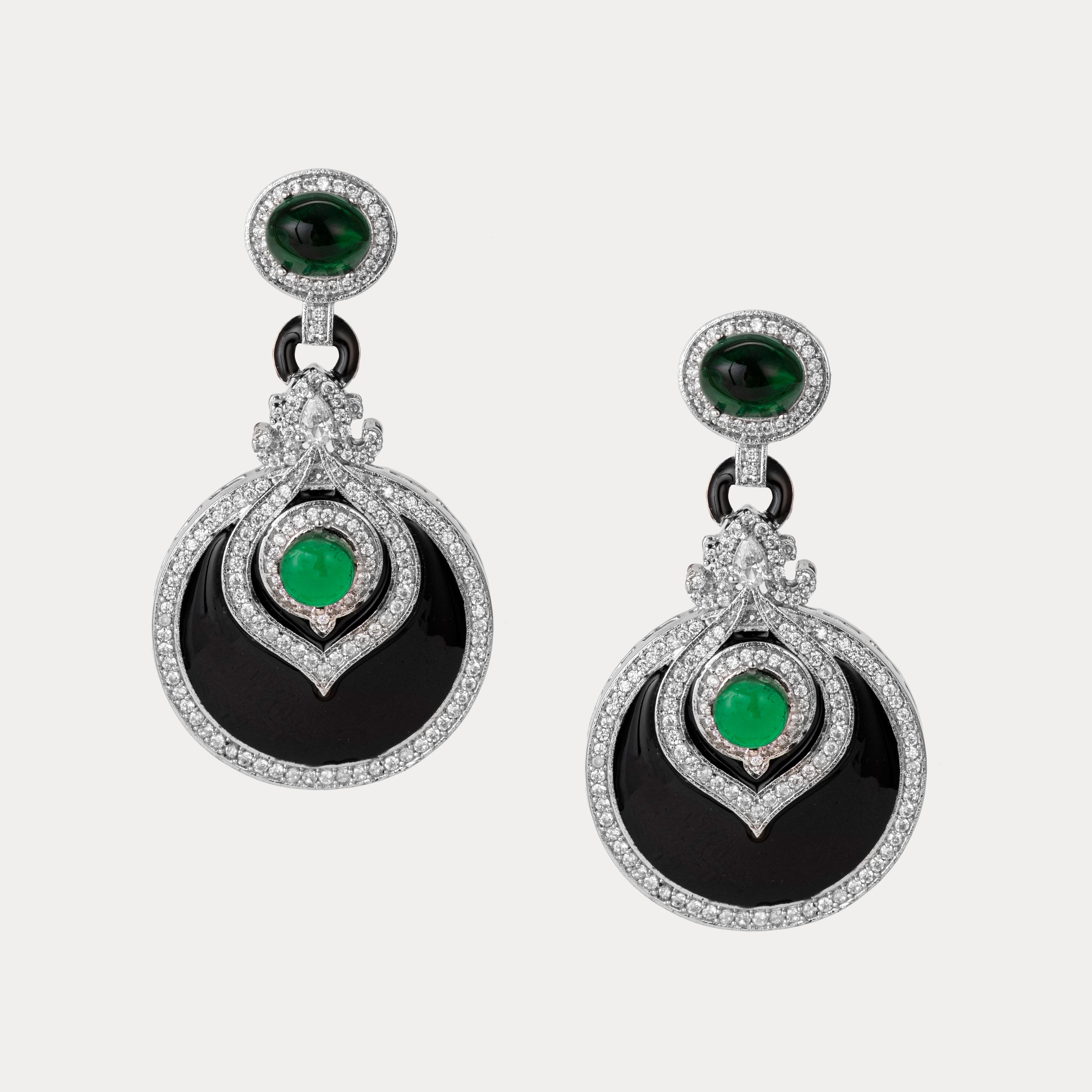 Black Royal Enamel & Emerald Earrings
