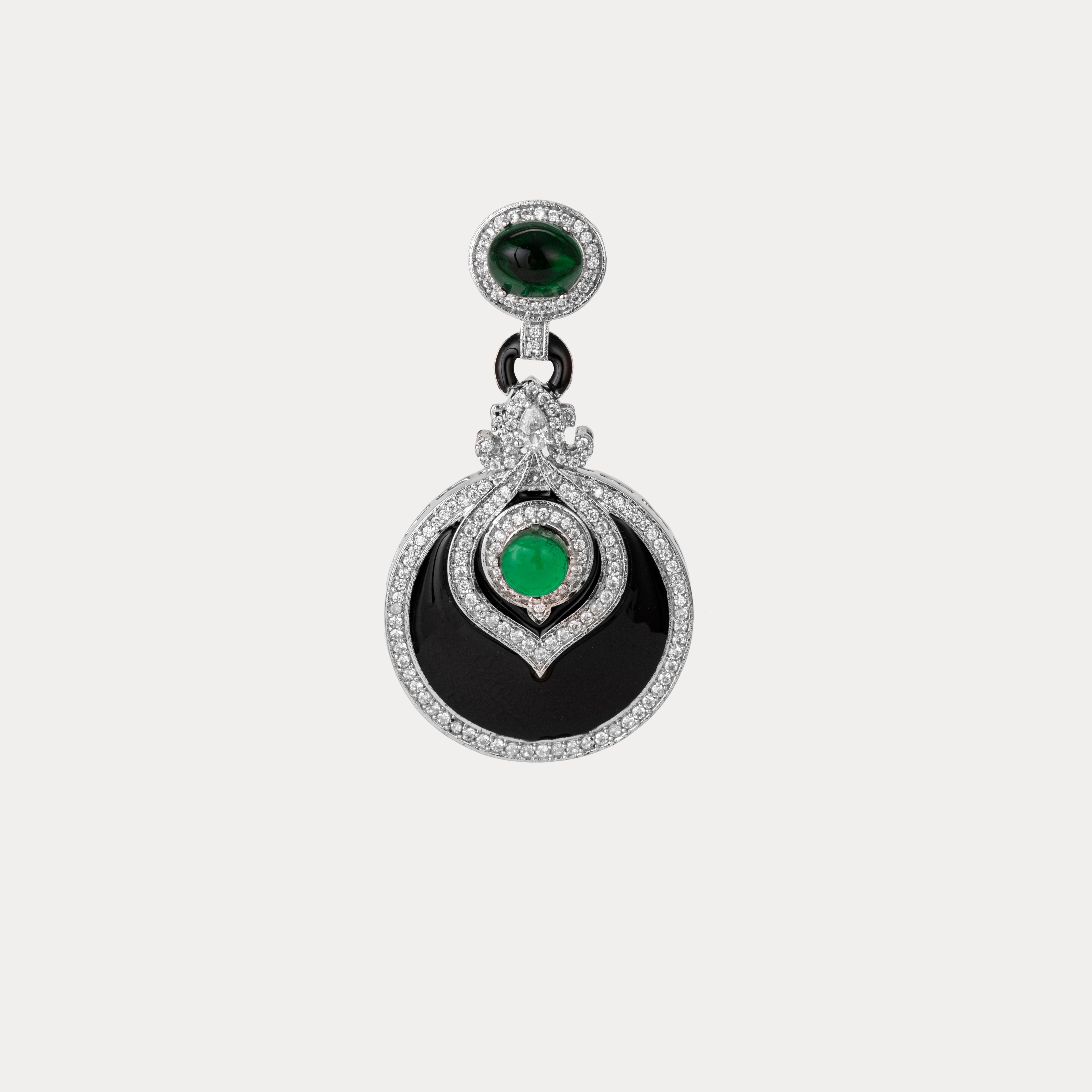 Black Royal Enamel & Emerald Earrings