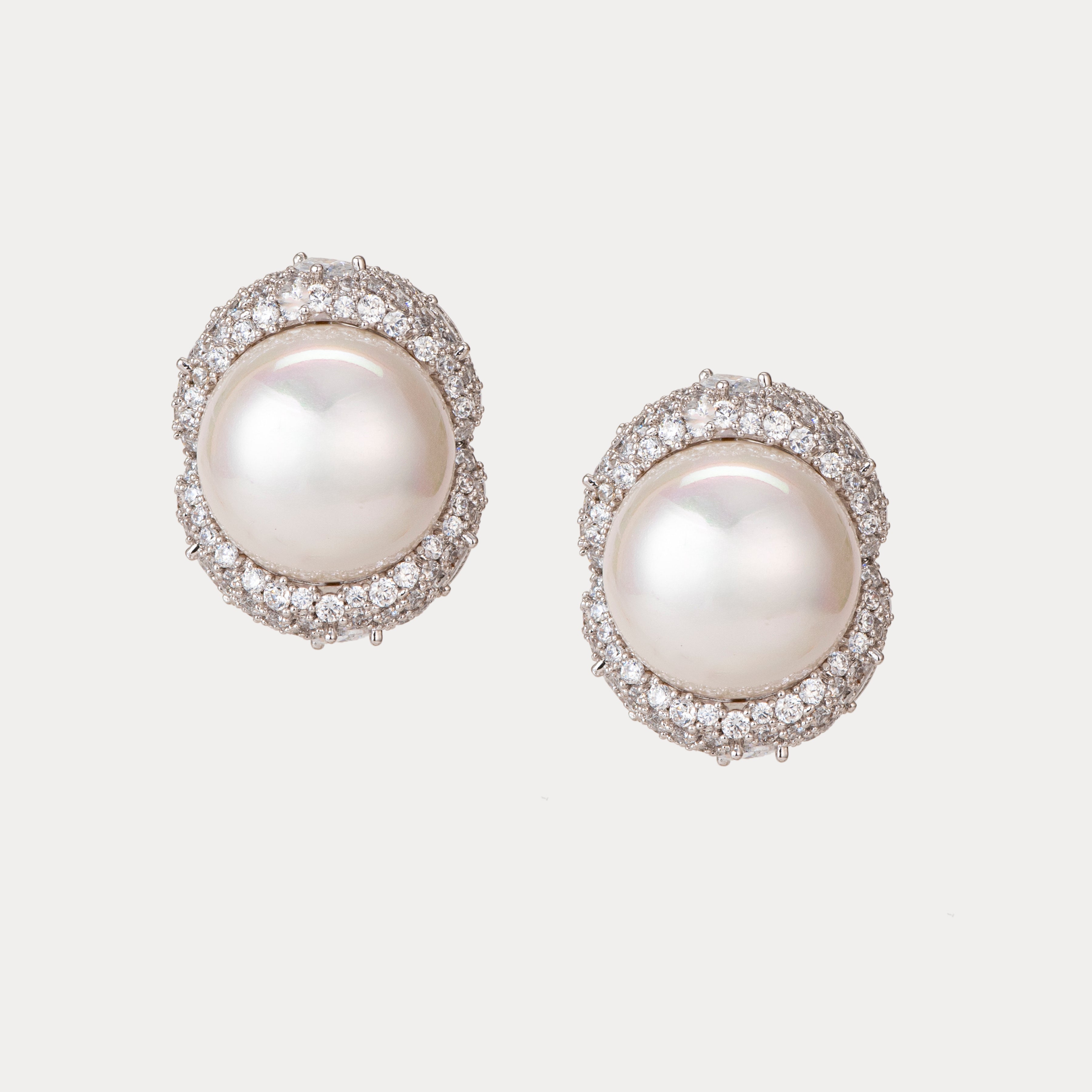 Big Pearl Empress Studs with Intricate CZ Crystal Handwork