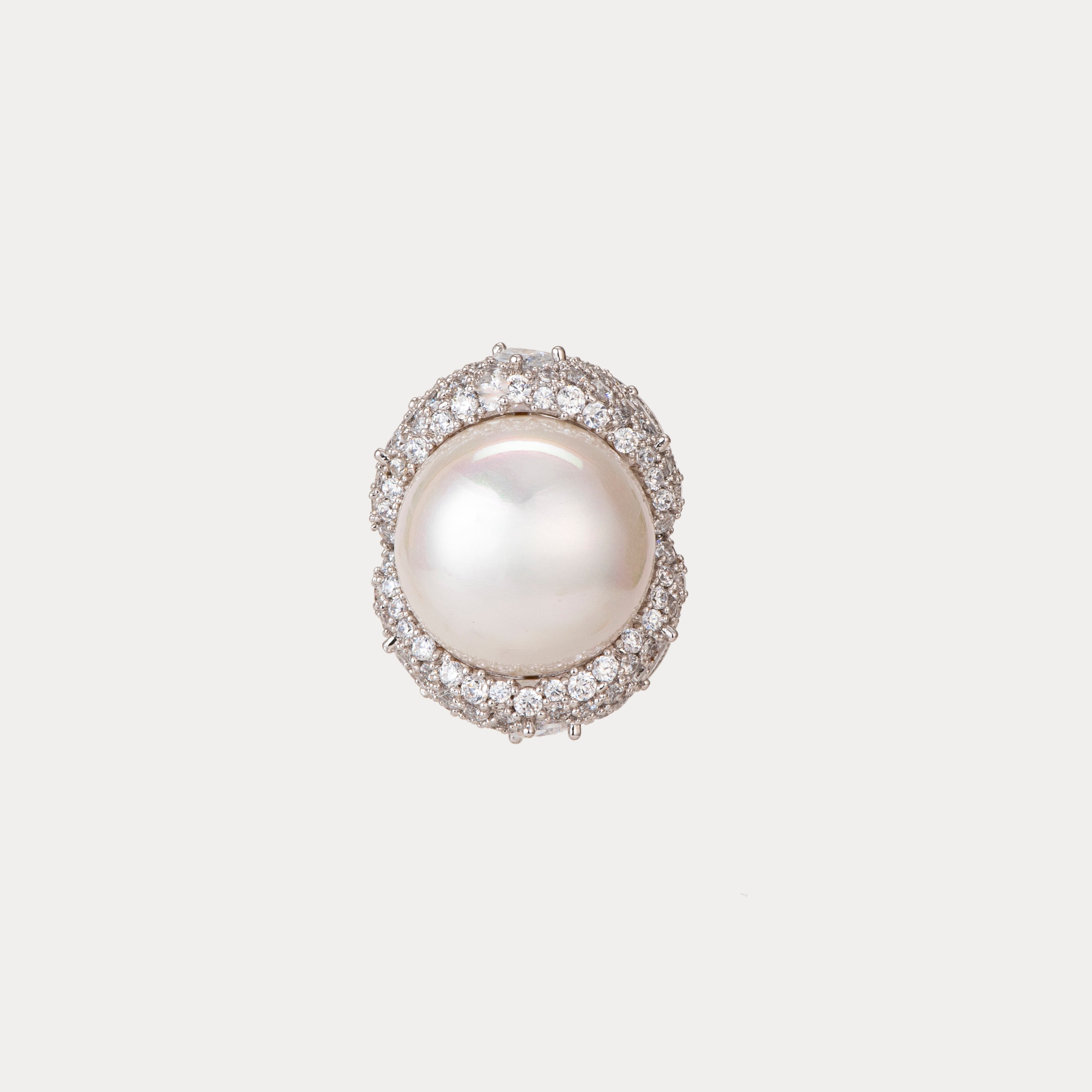 Big Pearl Empress Studs with Intricate CZ Crystal Handwork