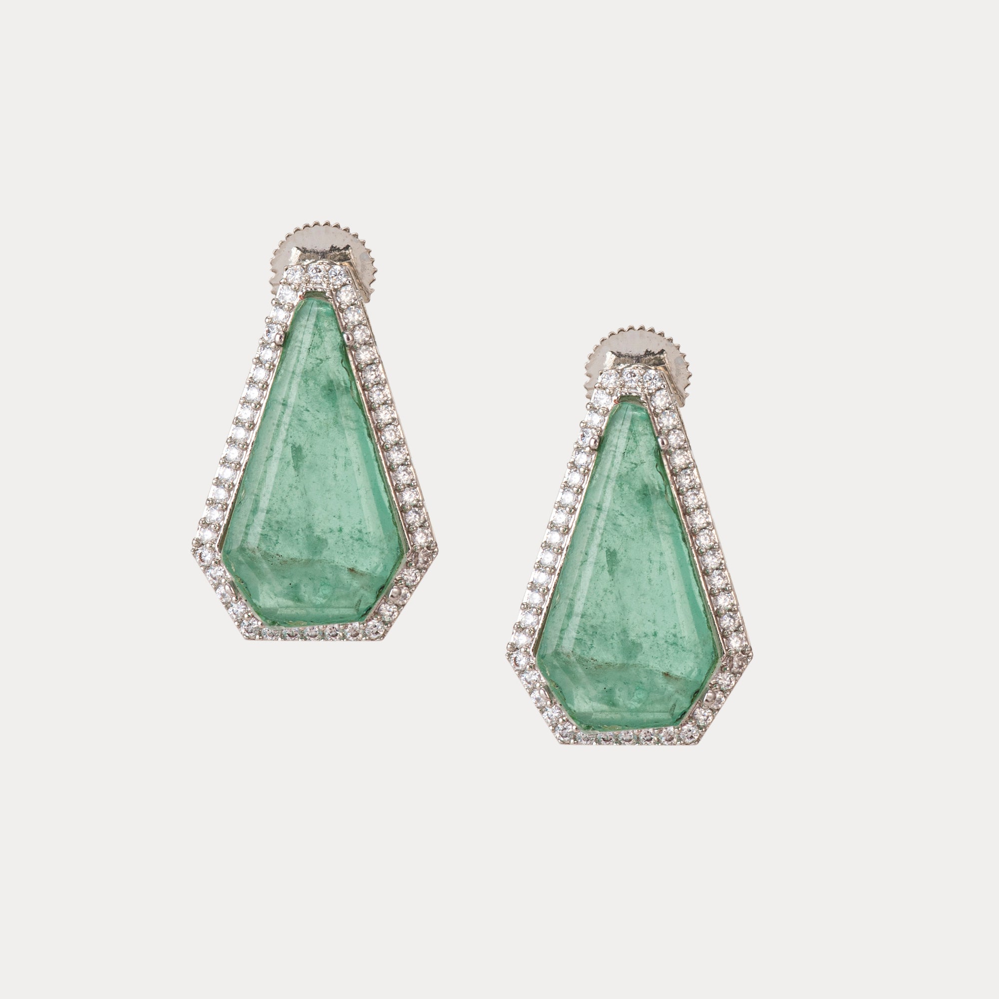Triangular Emerald Doublet & Cubic Zirconia Studs