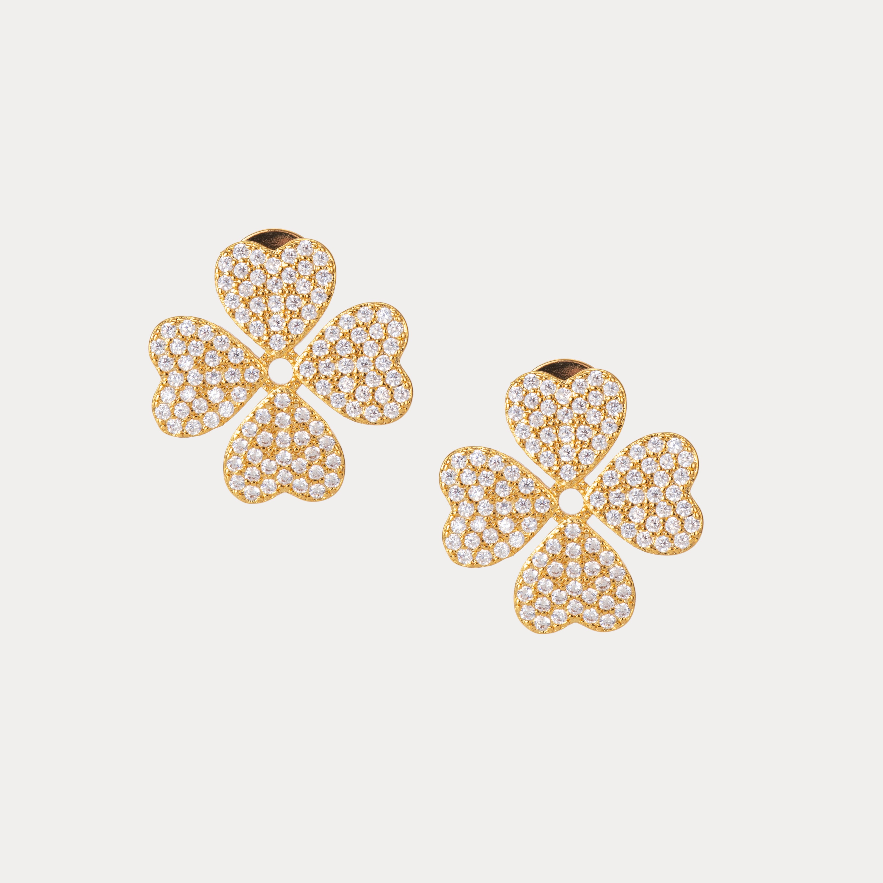 Small Floral Diamond Stud Earrings in Gold Plated