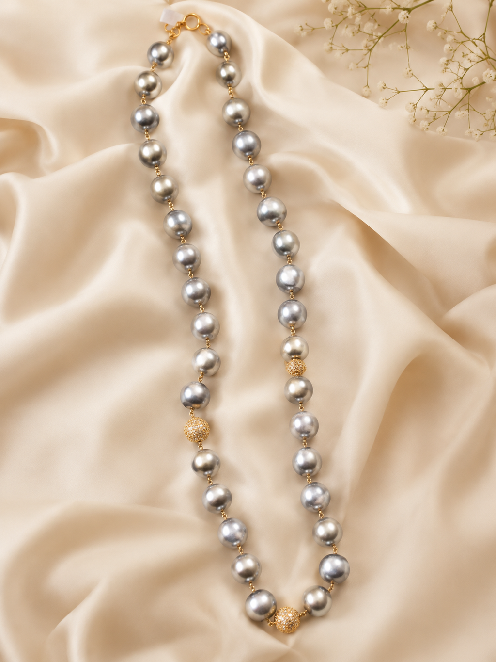 Aadhya Grey Pearl & Swarovski Crystal Necklace