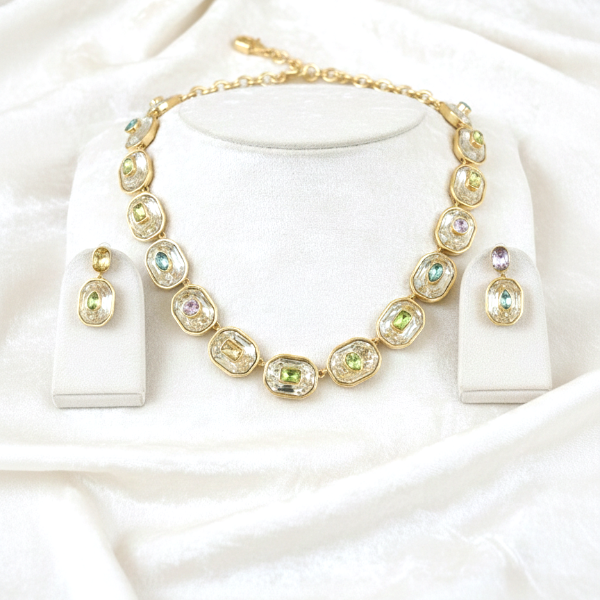 Roma Imperia Swarovski Statement Necklace Set- 18K Gold Tone Plated Designer Jewellery
