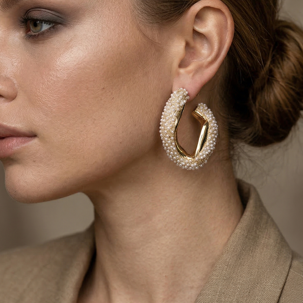 Regina Pearly Half Abstract Hoops – Statement