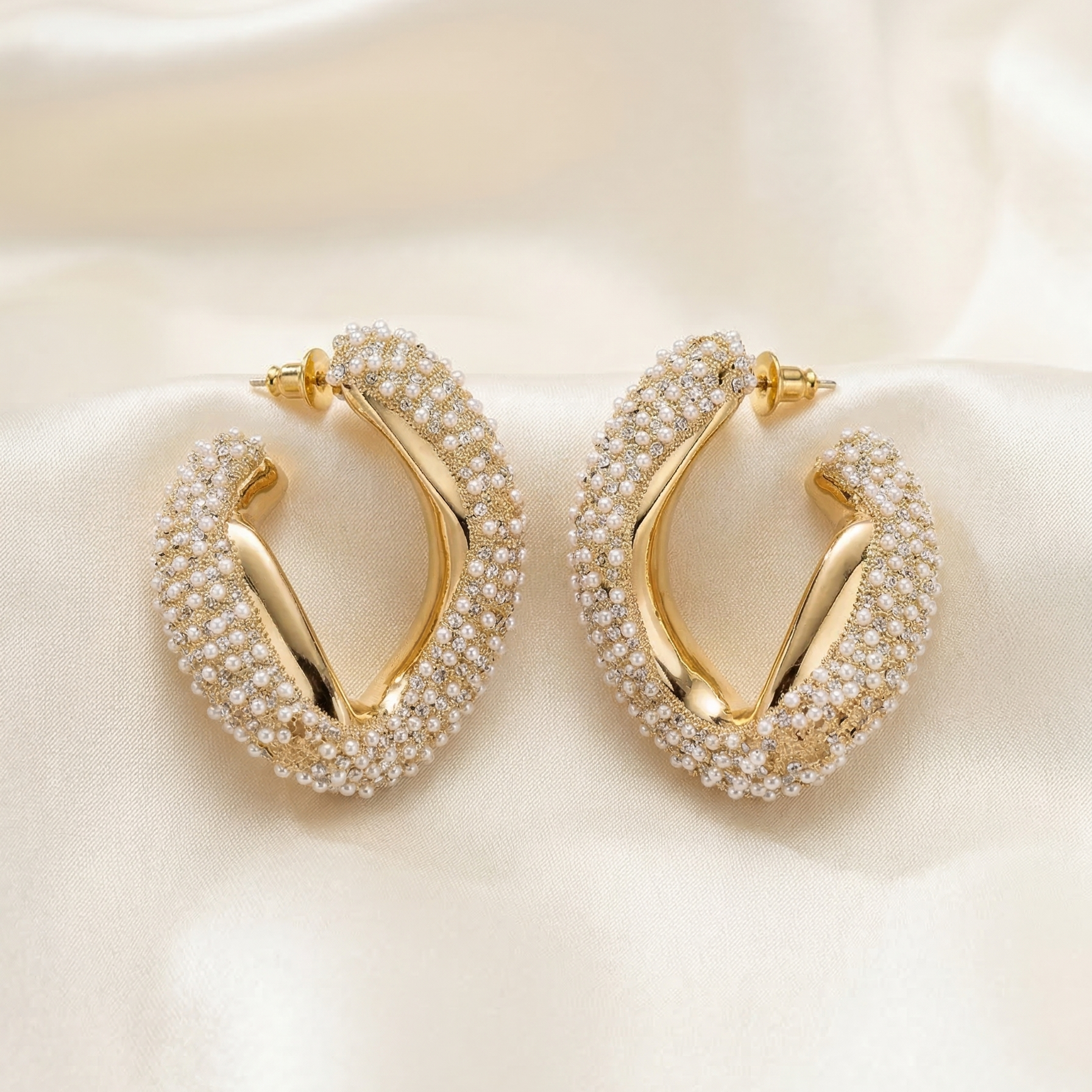 Regina Pearly Half Abstract Hoops – Statement