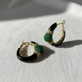 Emerald with Black Onyx Roma Gemstone Hoop Earrings