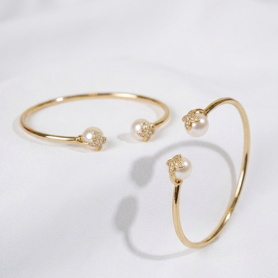 Regal Petal Pearl Open-Cuff Bracelet