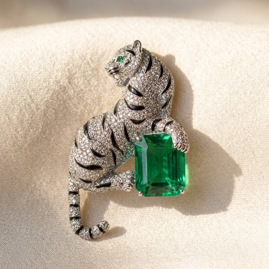 The Royal Bengal Brooch : Emerald & Ruby
