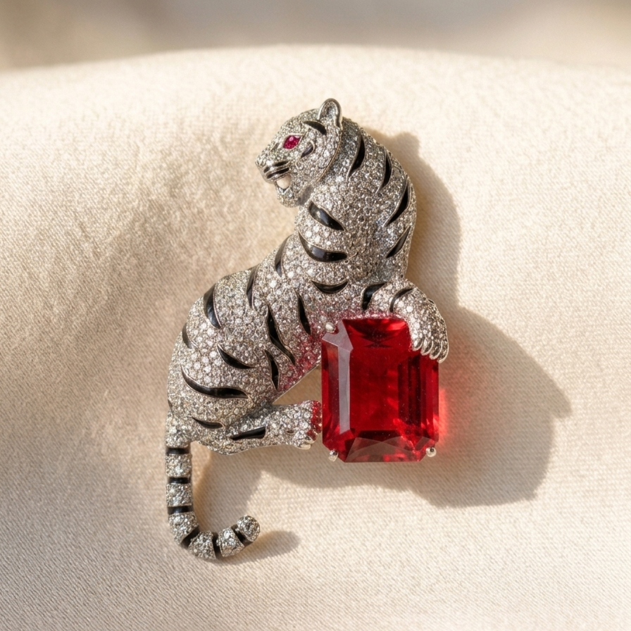 The Royal Bengal Brooch : Emerald & Ruby
