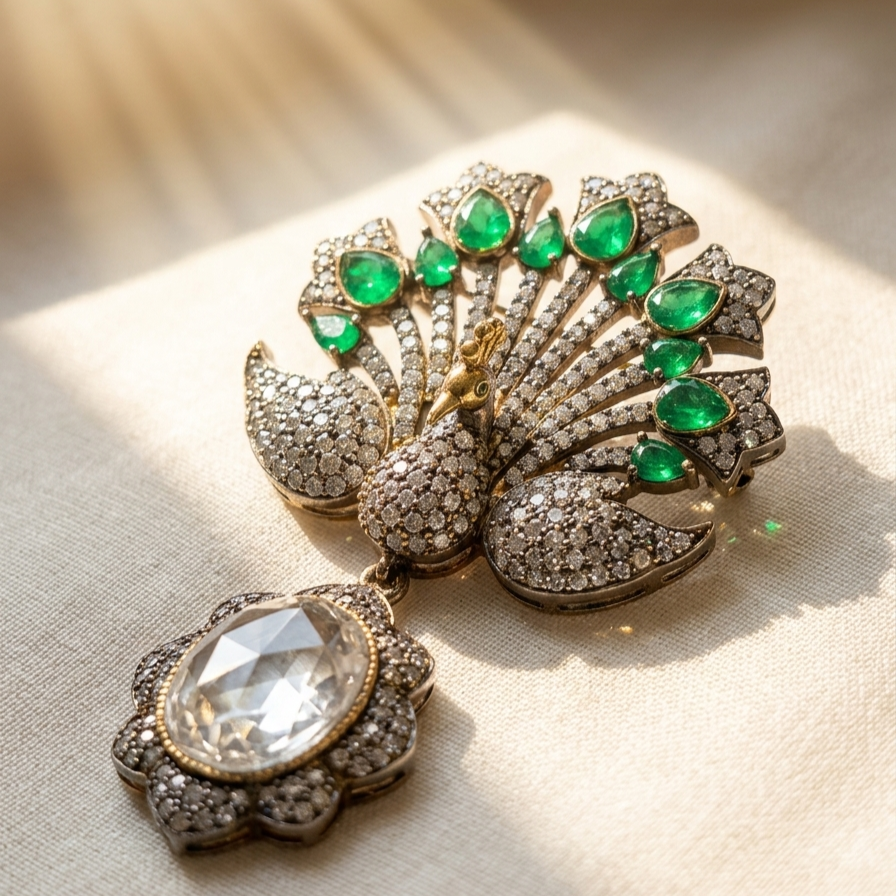 The Mayur Pankh Polki Heritage Brooch : 2 colors