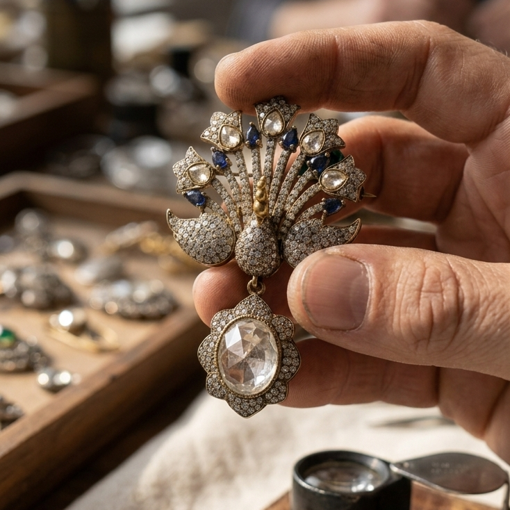 The Mayur Pankh Polki Heritage Brooch : 2 colors
