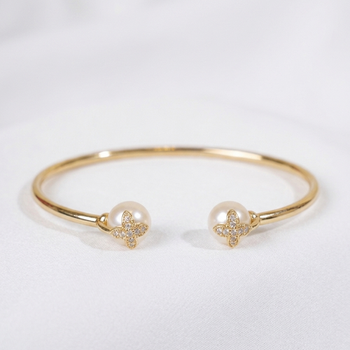 Regal Petal Pearl Open-Cuff Bracelet