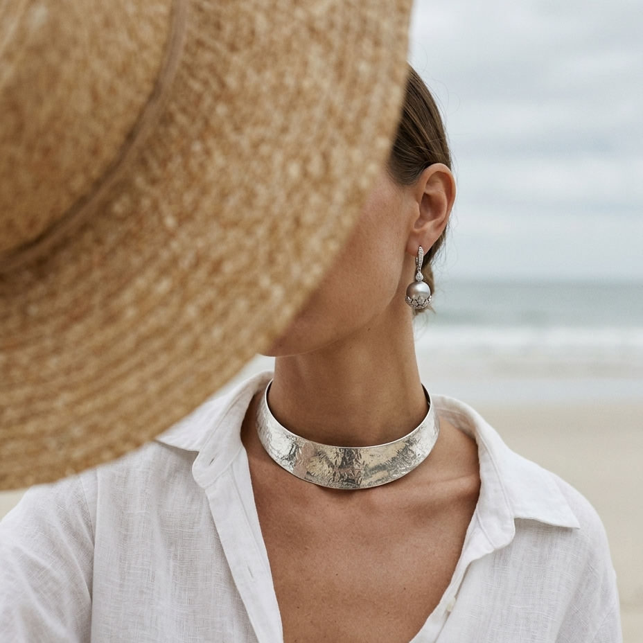 Molten Silver Brass Collar Necklace