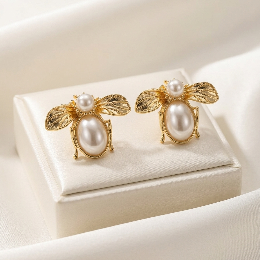 Honey Royale Pearl Bee Earrings