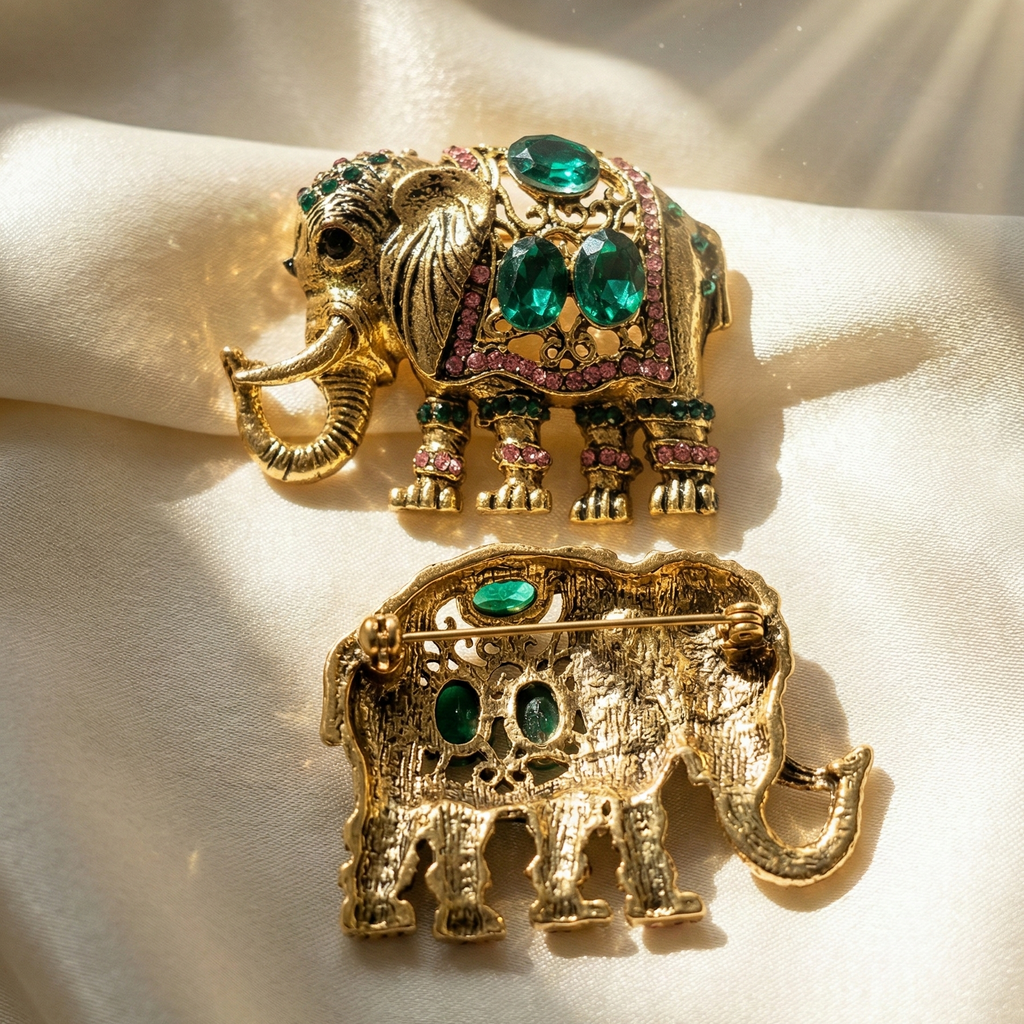 Rajvanshi Emerald Elephant Brooch
