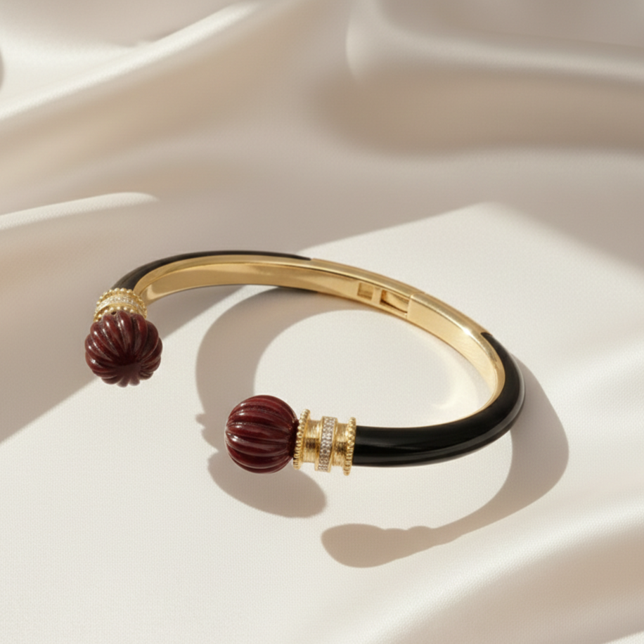 Imperiale Cabochon Gemstone Cuff Bracelet - 18kt Gold Plating
