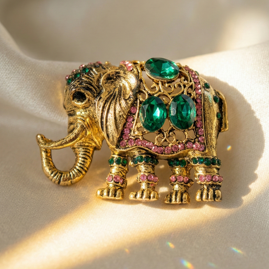 Rajvanshi Emerald Elephant Brooch