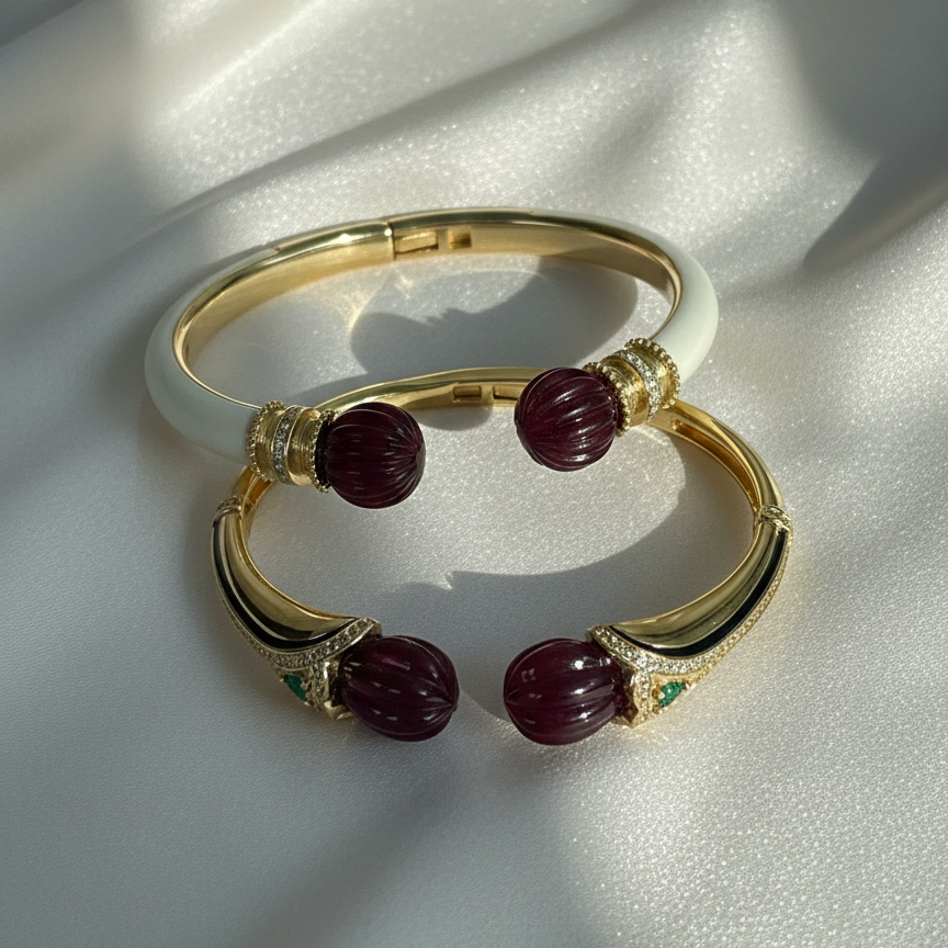 Royal Imperiale Ivory Wine Duo Stacking Cuff Set – 18KT Gold Plated