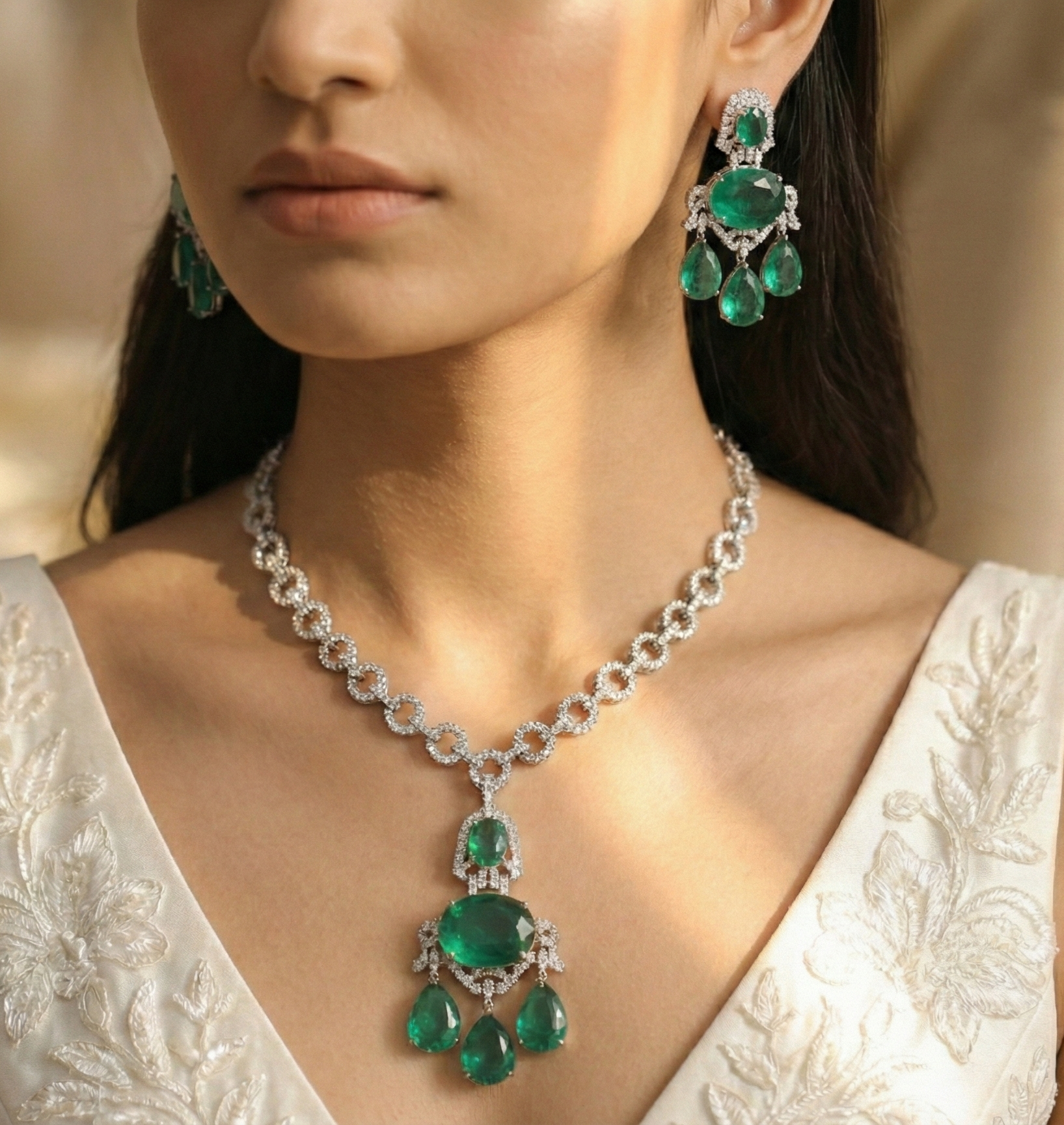 The Royal Heritage Emerald Drop Necklace set