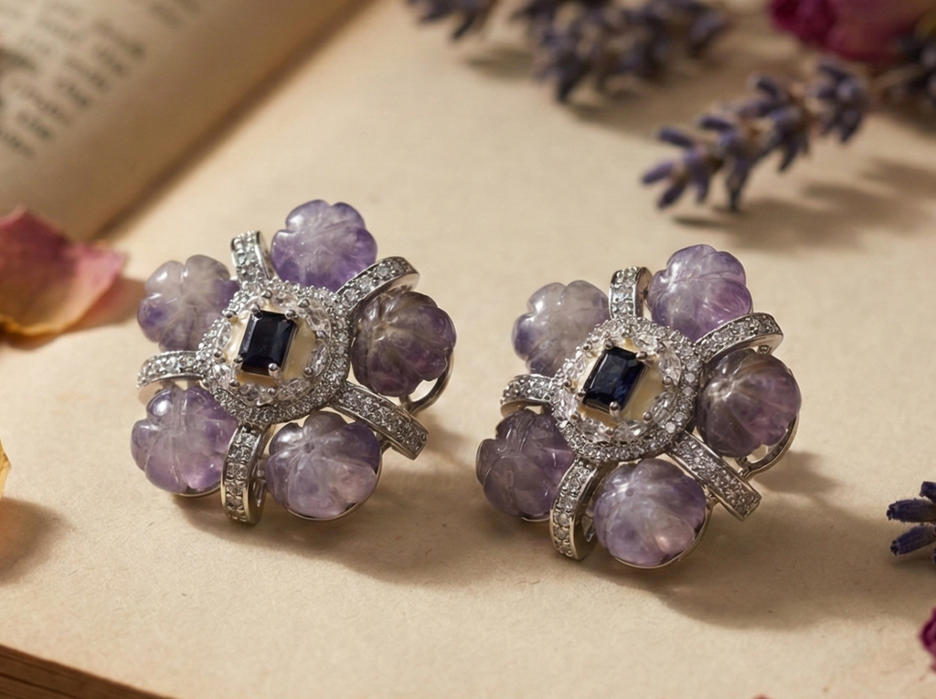 Crystal Bloom Studs - Semi Precious Stone