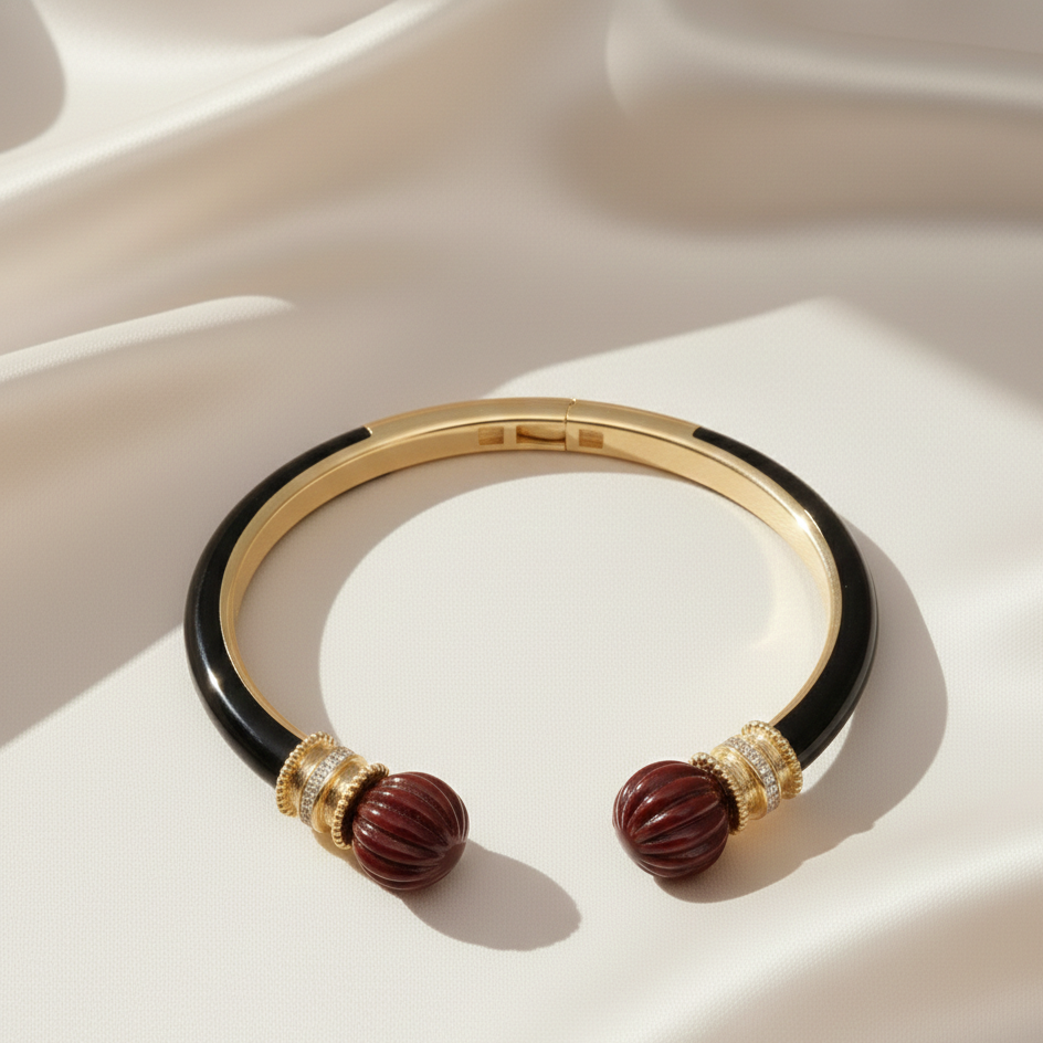 Imperiale Cabochon Gemstone Cuff Bracelet - 18kt Gold Plating