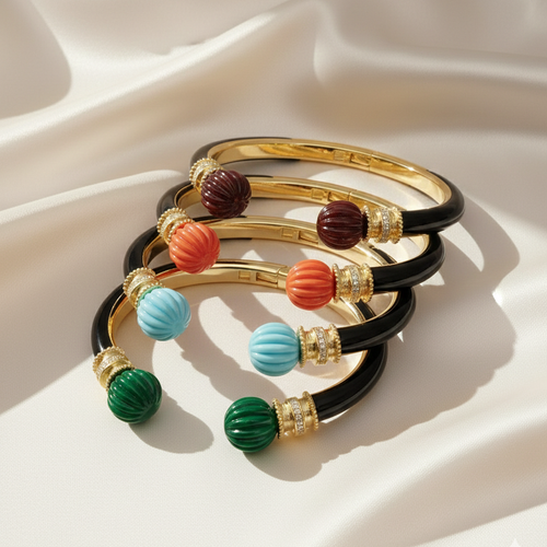 Black Emerald Imperiale Cabochon Gemstone Cuff Bracelet - 18kt Gold Plating