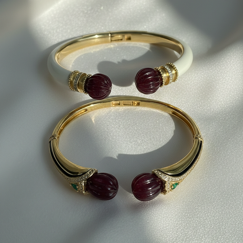 Royal Imperiale Ivory Wine Duo Stacking Cuff Set – 18KT Gold Plated