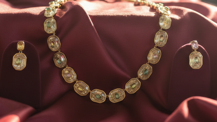 Roma Imperia Swarovski Statement Necklace Set- 18K Gold Tone Plated Designer Jewellery