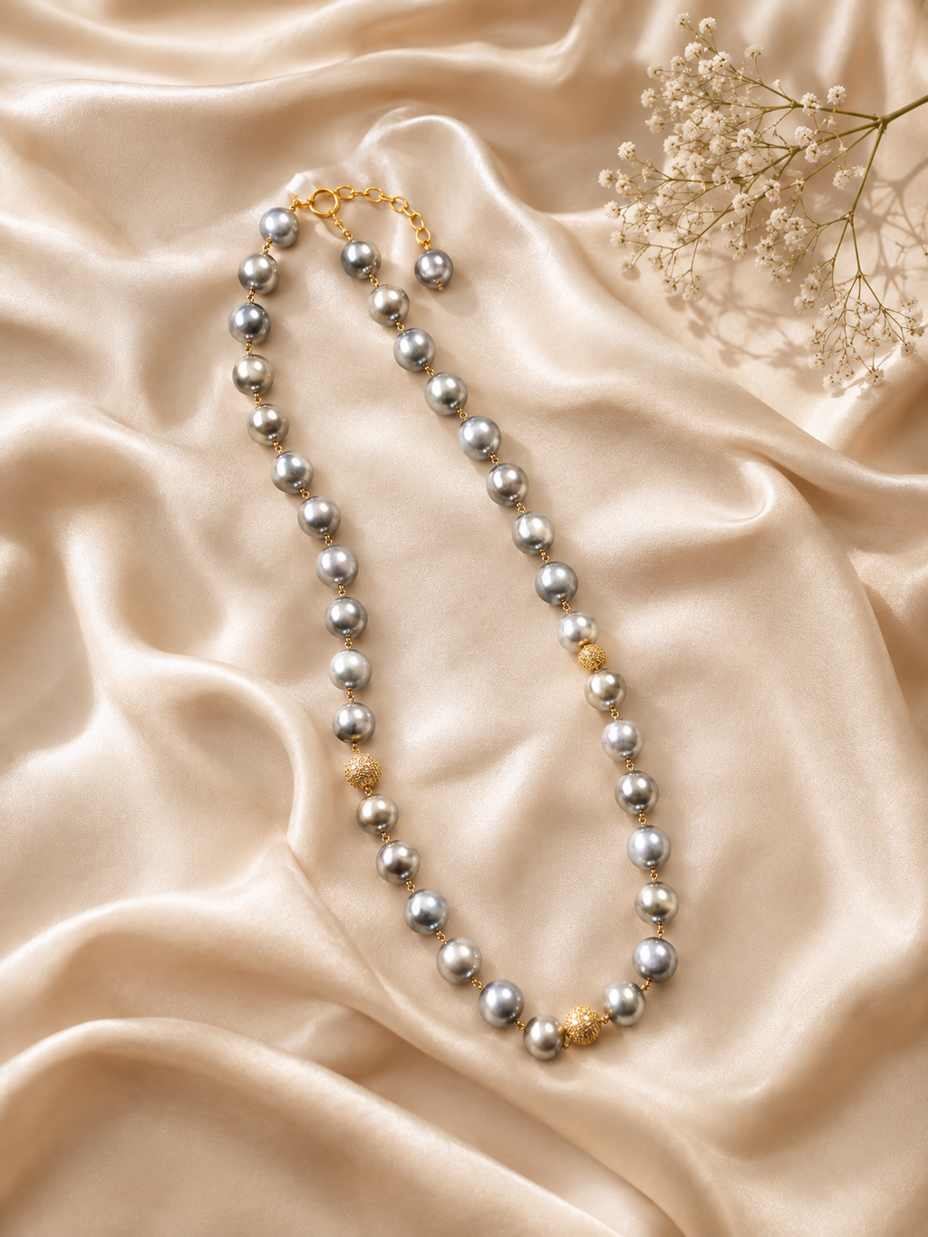 Aadhya Grey Pearl & Swarovski Crystal Necklace